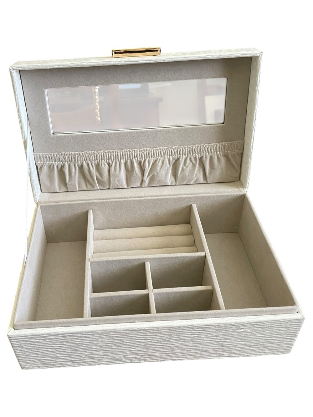 cupcakes & cashmere Cream Textured Jewelry Organizer with Mirror & Compartments